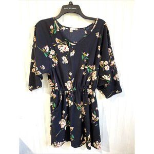 Soprano Mini Dress‎ Womens Small Navy Floral V Neck 3/4 Sleeves Bohemian 109